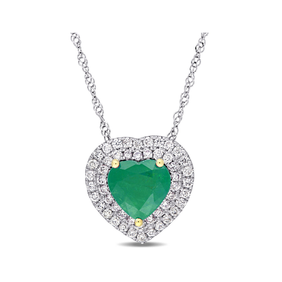 1.10 Carat (ctw) Emerald Heart Pendant Necklace in 14K White Gold with Diamonds and Chain Image 1