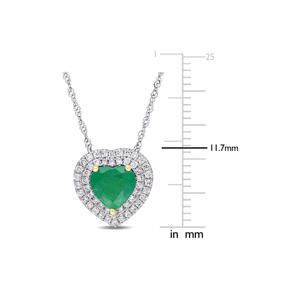 1.10 Carat (ctw) Emerald Heart Pendant Necklace in 14K White Gold with Diamonds and Chain Image 2