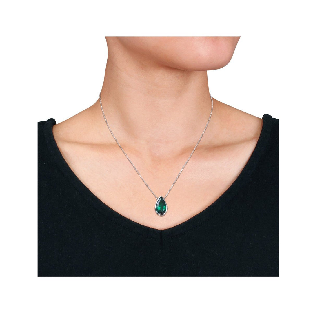 5.00 Carat (ctw) Lab-Created Emerald Drop Pendant Necklace in 14K White Gold with Chain Image 3