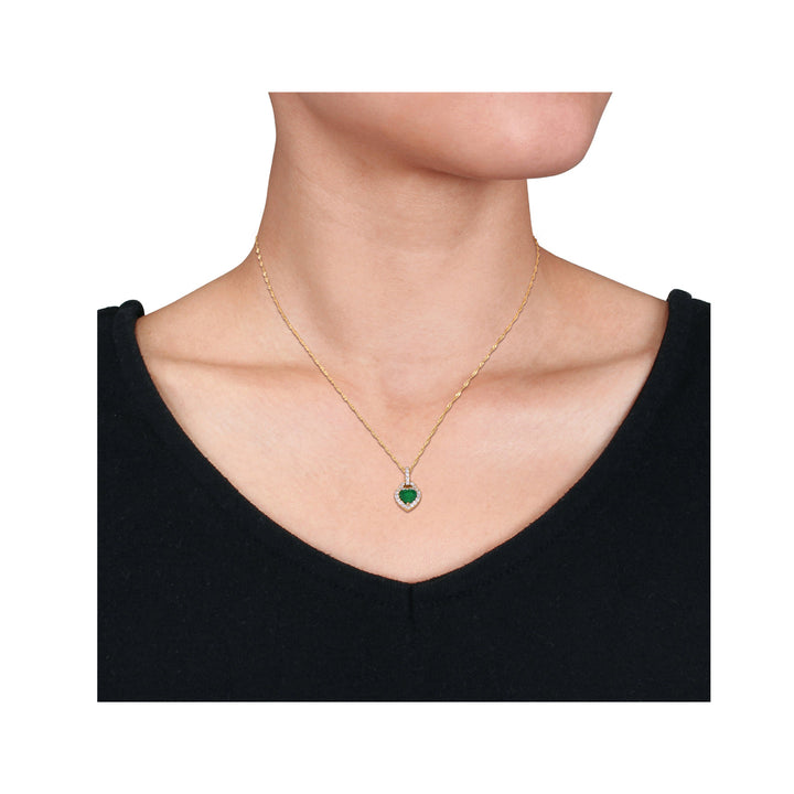 2/3 Carat (ctw) Emerald Heart Pendant Necklace in 14K Yellow Gold with Diamonds and Chain Image 4