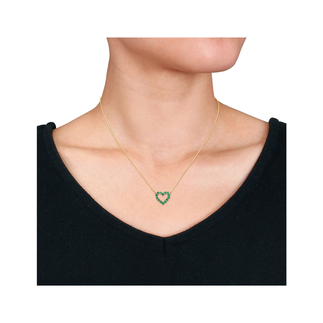 3/4 Carat (ctw) Green Emerald Heart Pendant Necklace in 10K Yellow Gold with Chain Image 4