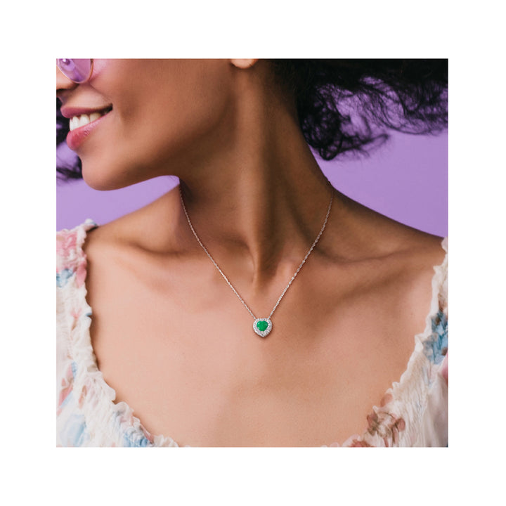 1.10 Carat (ctw) Emerald Heart Pendant Necklace in 14K White Gold with Diamonds and Chain Image 4