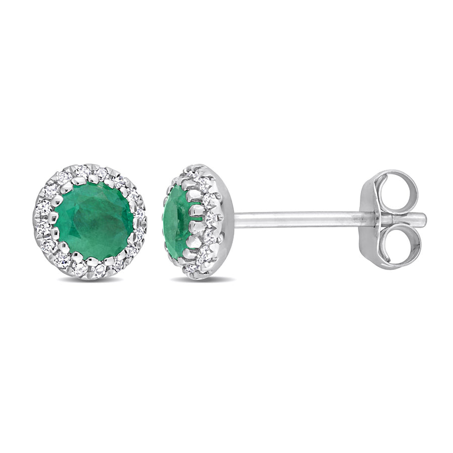 2/5 Carat (ctw) Emerald Halo Earrings in 14K White Gold with Diamonds Image 1