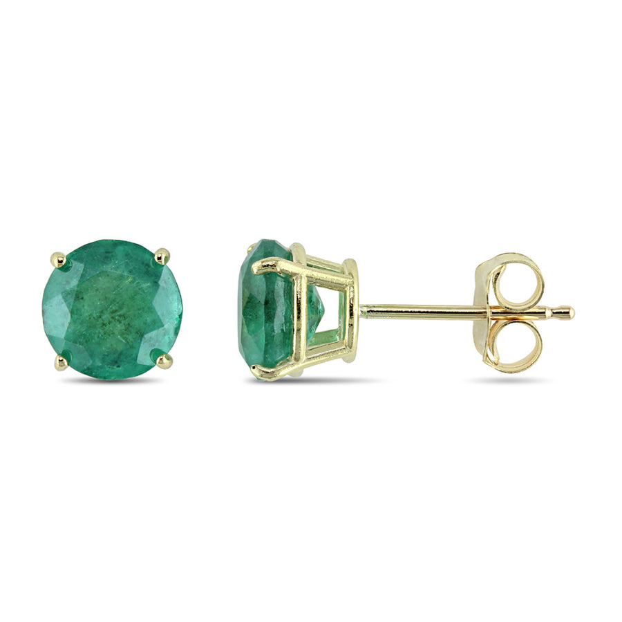 1.60 Carat (ctw) Lab-Created Emerald Solitaire Stud Earrings in 10K Yellow Gold (6mm) Image 1