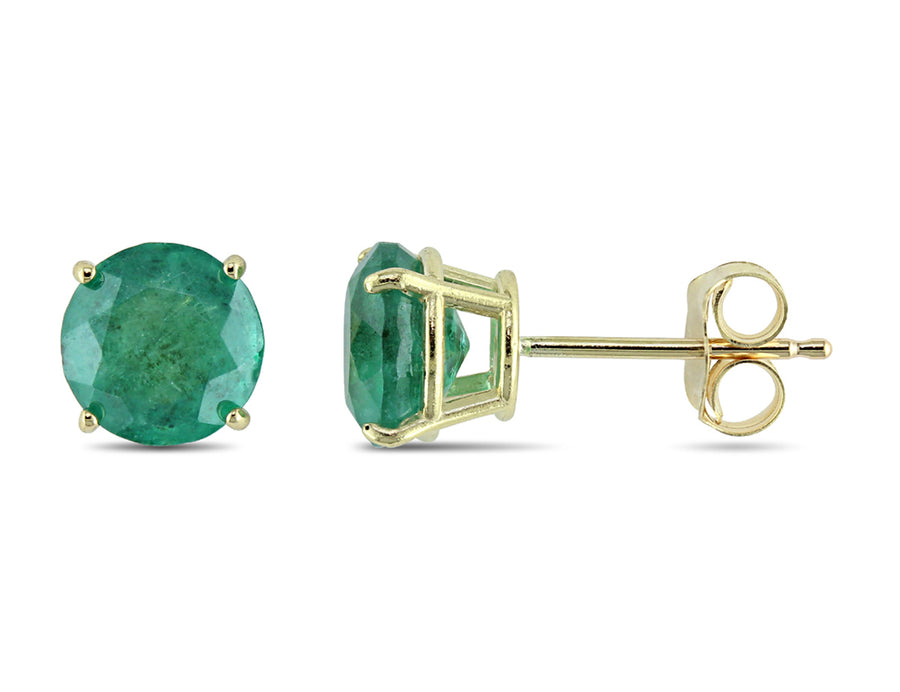 1.60 Carat (ctw) Lab-Created Emerald Solitaire Stud Earrings in 10K Yellow Gold (6mm) Image 1