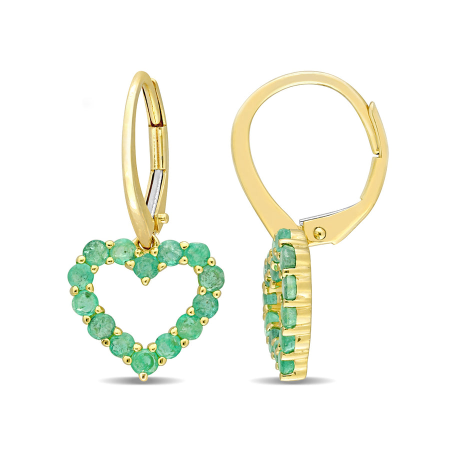 3/4 Carat (ctw) Emerald Heart Dangle Earrings in 10K Yellow Gold Image 1
