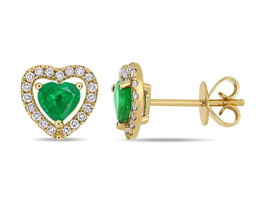 2/3 Carat (ctw) Emerald Halo Heart Earrings in 14K Yellow Gold with Diamonds Image 1