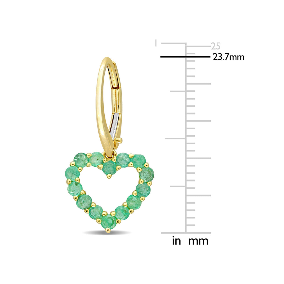 3/4 Carat (ctw) Emerald Heart Dangle Earrings in 10K Yellow Gold Image 3