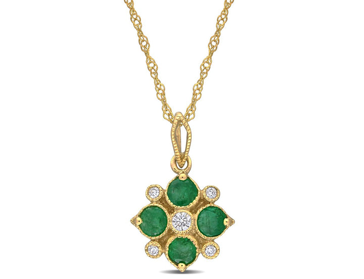 2/5 Carat (ctw) Emerald Floral Pendant Necklace in 14K Yellow Gold with Chain Image 1