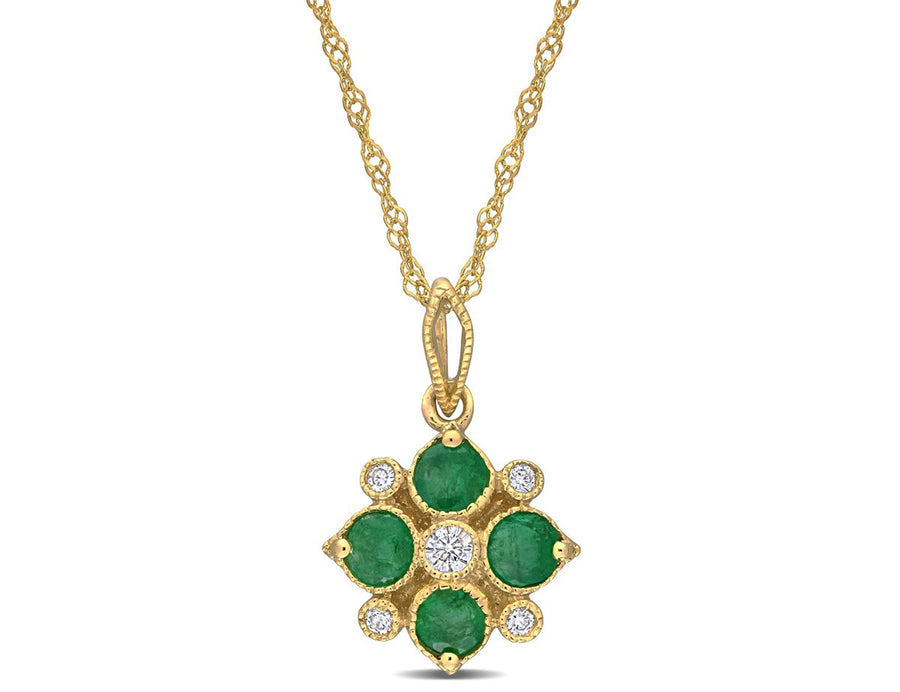 2/5 Carat (ctw) Emerald Floral Pendant Necklace in 14K Yellow Gold with Chain Image 1