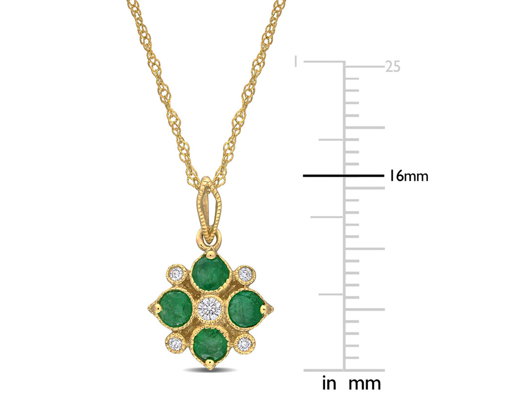 2/5 Carat (ctw) Emerald Floral Pendant Necklace in 14K Yellow Gold with Chain Image 2