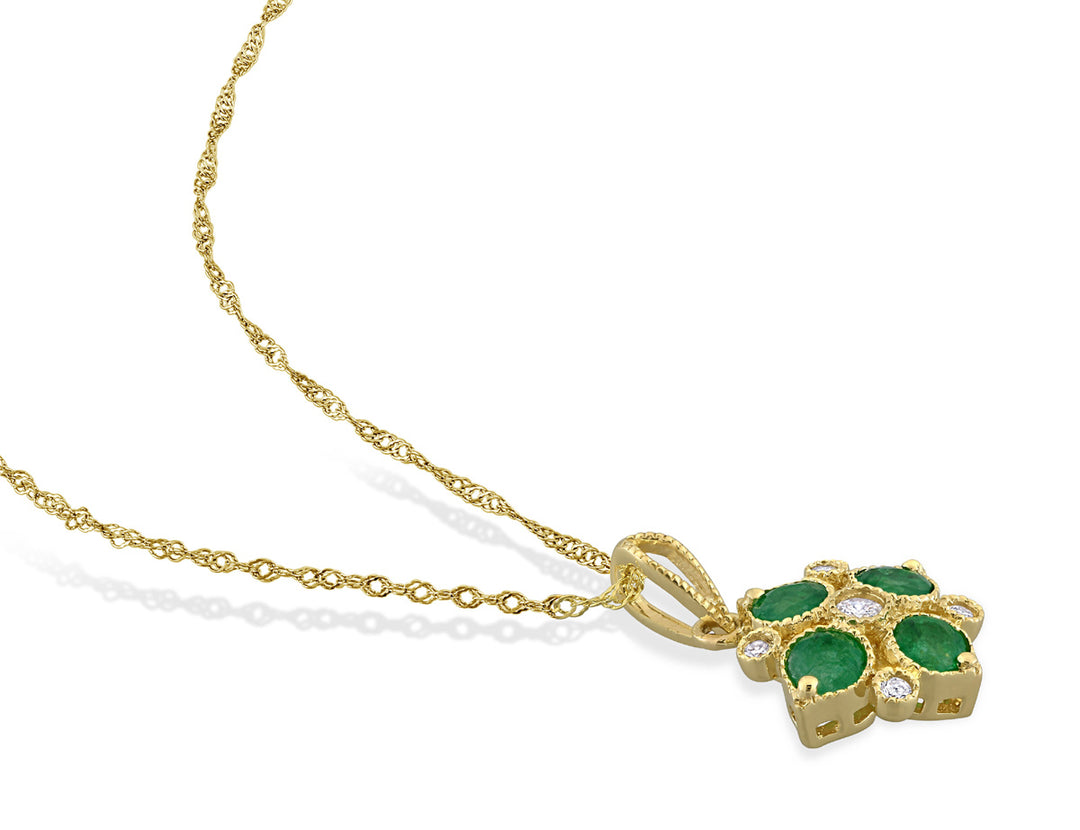 2/5 Carat (ctw) Emerald Floral Pendant Necklace in 14K Yellow Gold with Chain Image 3