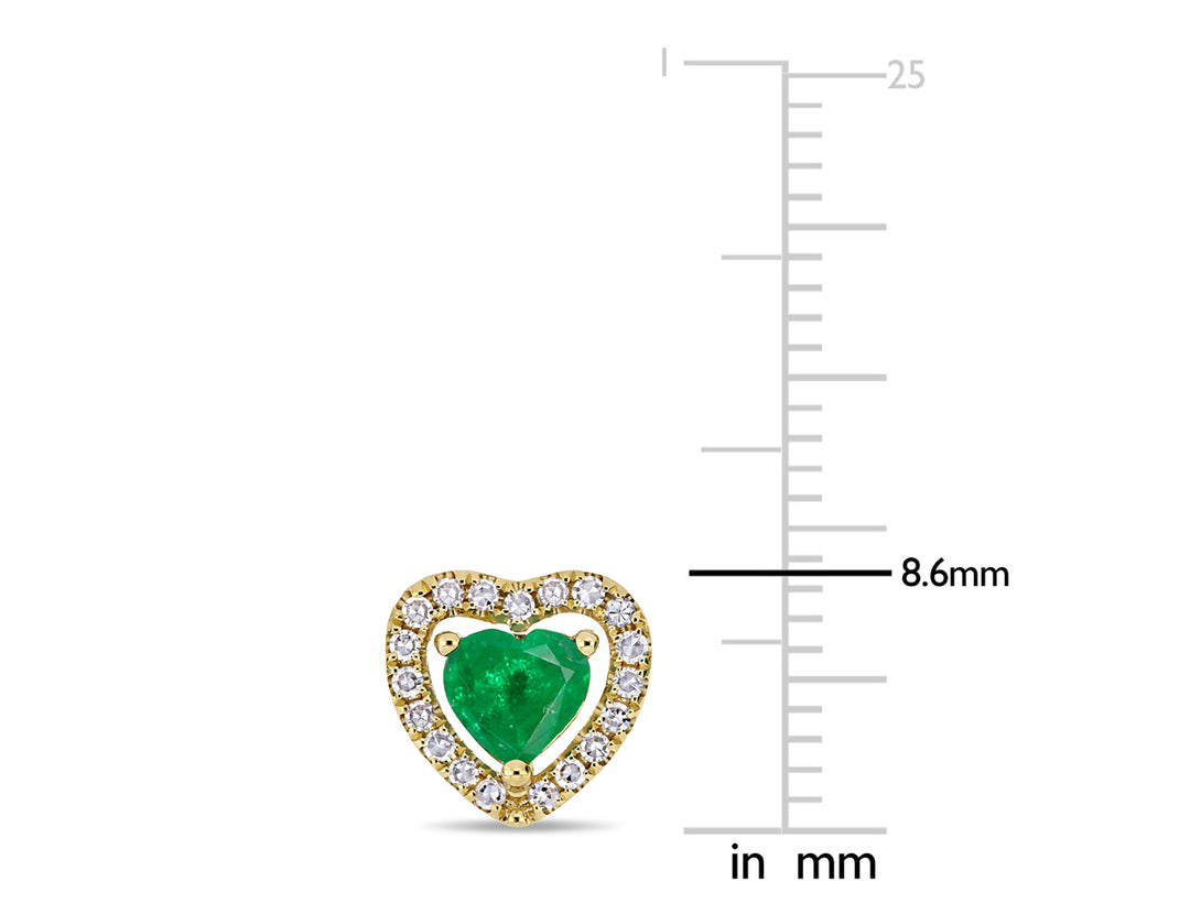 2/3 Carat (ctw) Emerald Halo Heart Earrings in 14K Yellow Gold with Diamonds Image 3