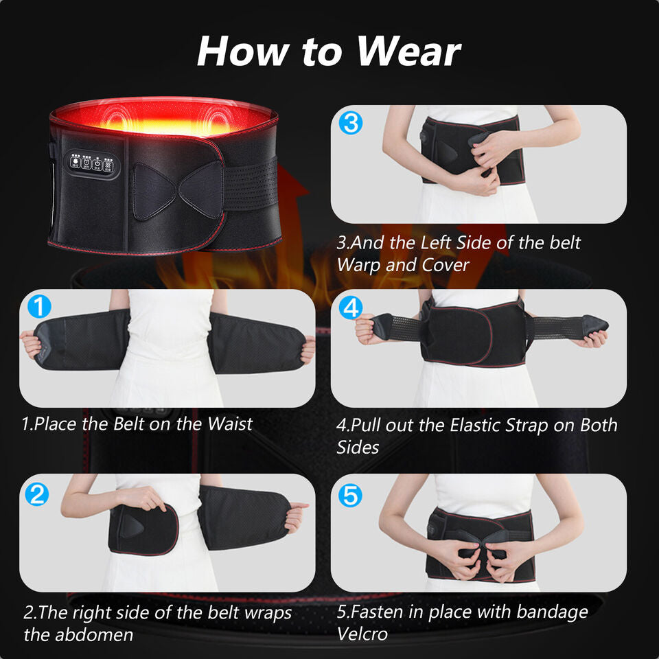 Electric Waist Heated Belt Full Waist Protection Vibrating Massage Compress 43in Image 6