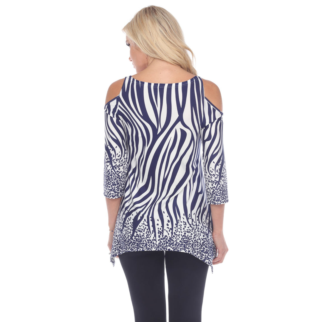 White Mark Womens Cold Shoulder Zebra Print Tunic Top with Pockets Sizes S-4X Image 7