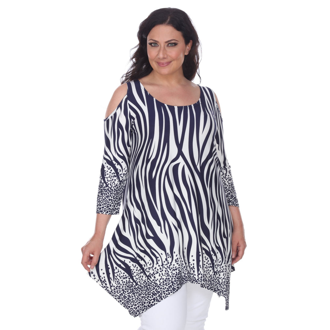 White Mark Womens Cold Shoulder Zebra Print Tunic Top with Pockets Sizes S-4X Image 9