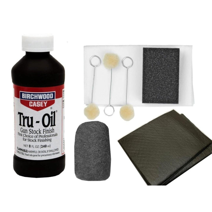 Tru-Oil Gun Stock Refinish Kit with SwabsSandpaperSteel Wooland Absorbent Work Pads Image 1