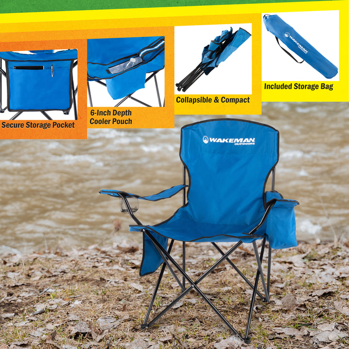 Camping Chair - 300lb Capacity Folding Chair with Cupholder and Built-In Cooler - Oversized Heavy Duty Outdoor Camp or Image 4