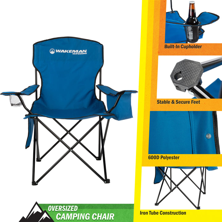 Camping Chair - 300lb Capacity Folding Chair with Cupholder and Built-In Cooler - Oversized Heavy Duty Outdoor Camp or Image 6