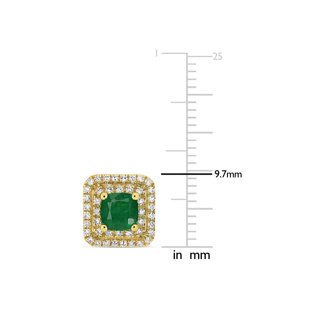 1.00 Carat (ctw) Emerald and Diamond Halo Square Stud Earrings in 14K Yellow Gold Image 3