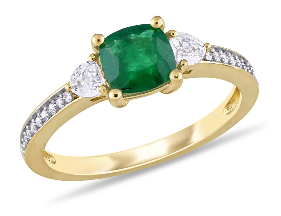 1.16 Carat (ctw) Emerald and White Sapphires in 14K Yellow Gold with Diamonds Image 1