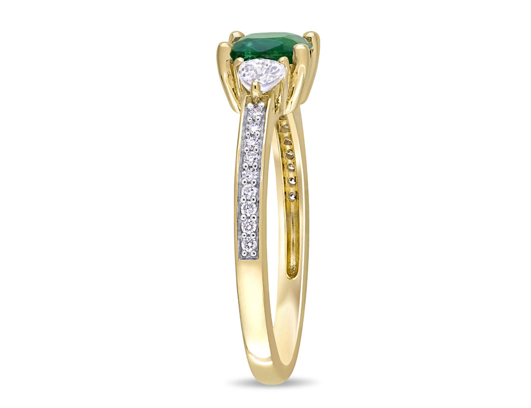 1.16 Carat (ctw) Emerald and White Sapphires in 14K Yellow Gold with Diamonds Image 2