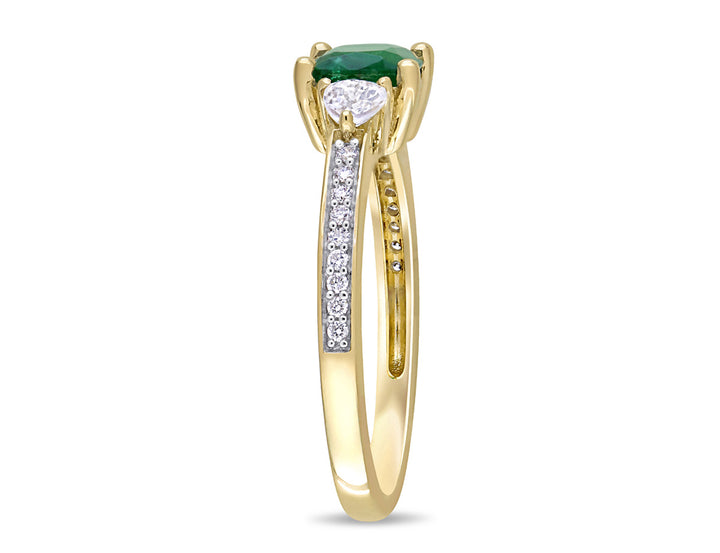 1.16 Carat (ctw) Emerald and White Sapphires in 14K Yellow Gold with Diamonds Image 2