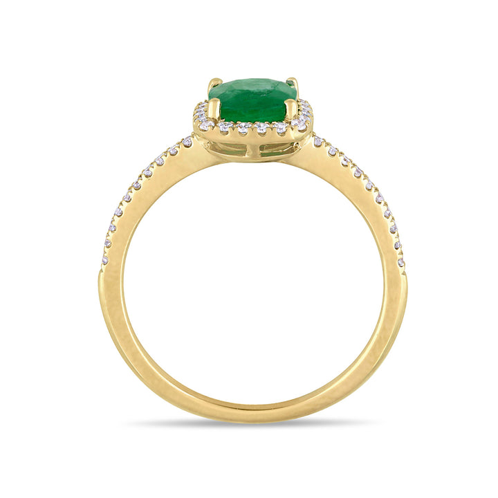 7/8 Carat (ctw) Cushion-Cut Emerald Halo Ring in 14K Yellow Gold with Diamonds Image 3