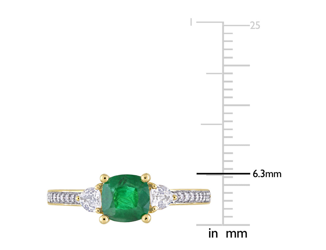 1.16 Carat (ctw) Emerald and White Sapphires in 14K Yellow Gold with Diamonds Image 3