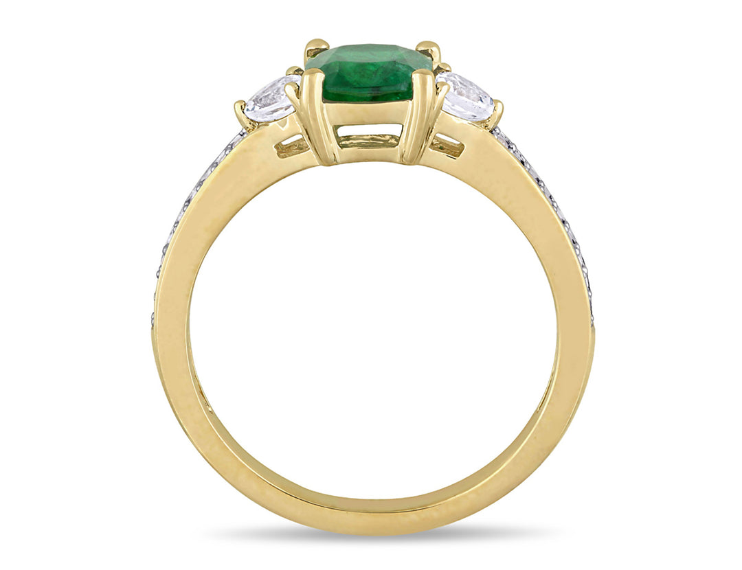 1.16 Carat (ctw) Emerald and White Sapphires in 14K Yellow Gold with Diamonds Image 4