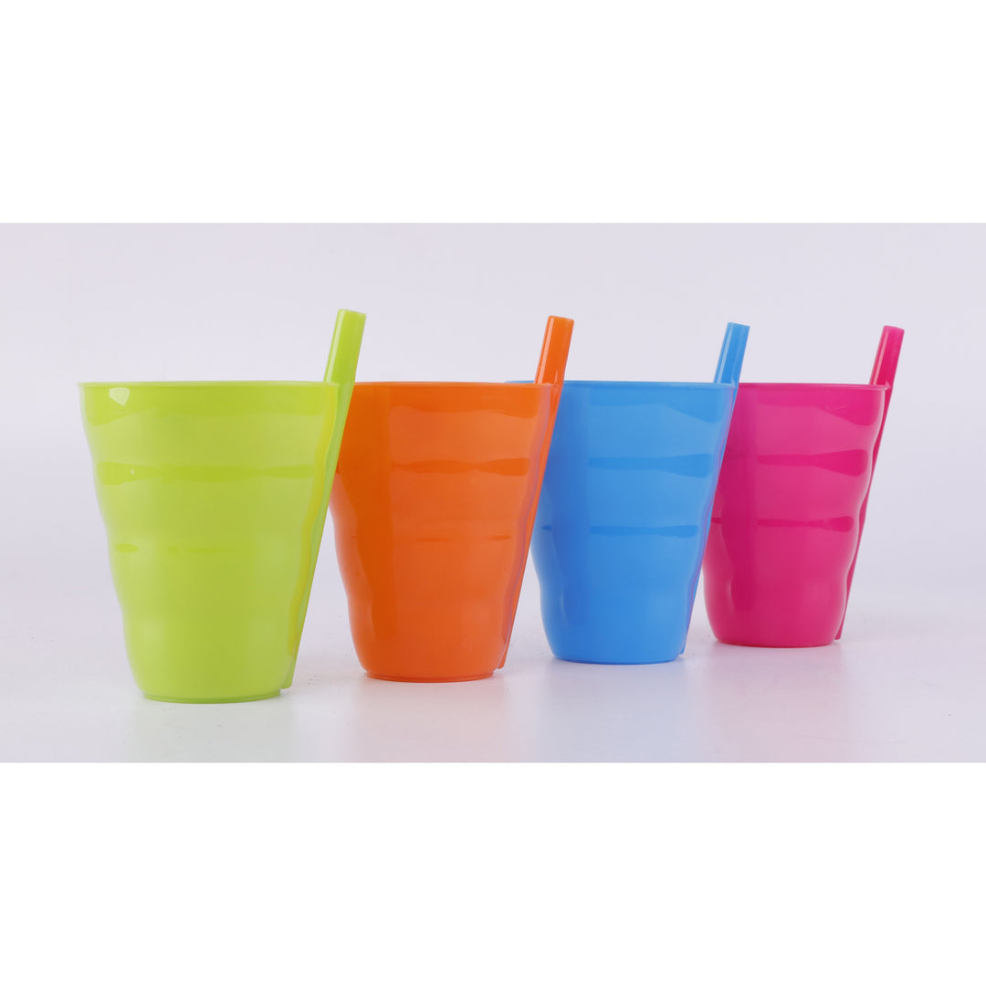 10 OZ Reusable Plastic Cups with Straw BluePinkGreenand OrangeSet of 4 Image 3