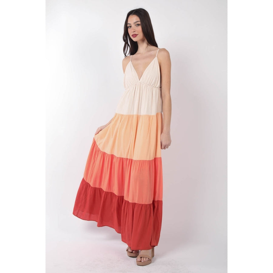 VERY J Color Block Tiered Maxi Cami Dress Image 1
