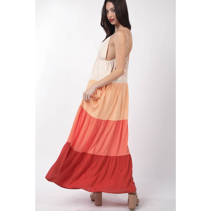 VERY J Color Block Tiered Maxi Cami Dress Image 4
