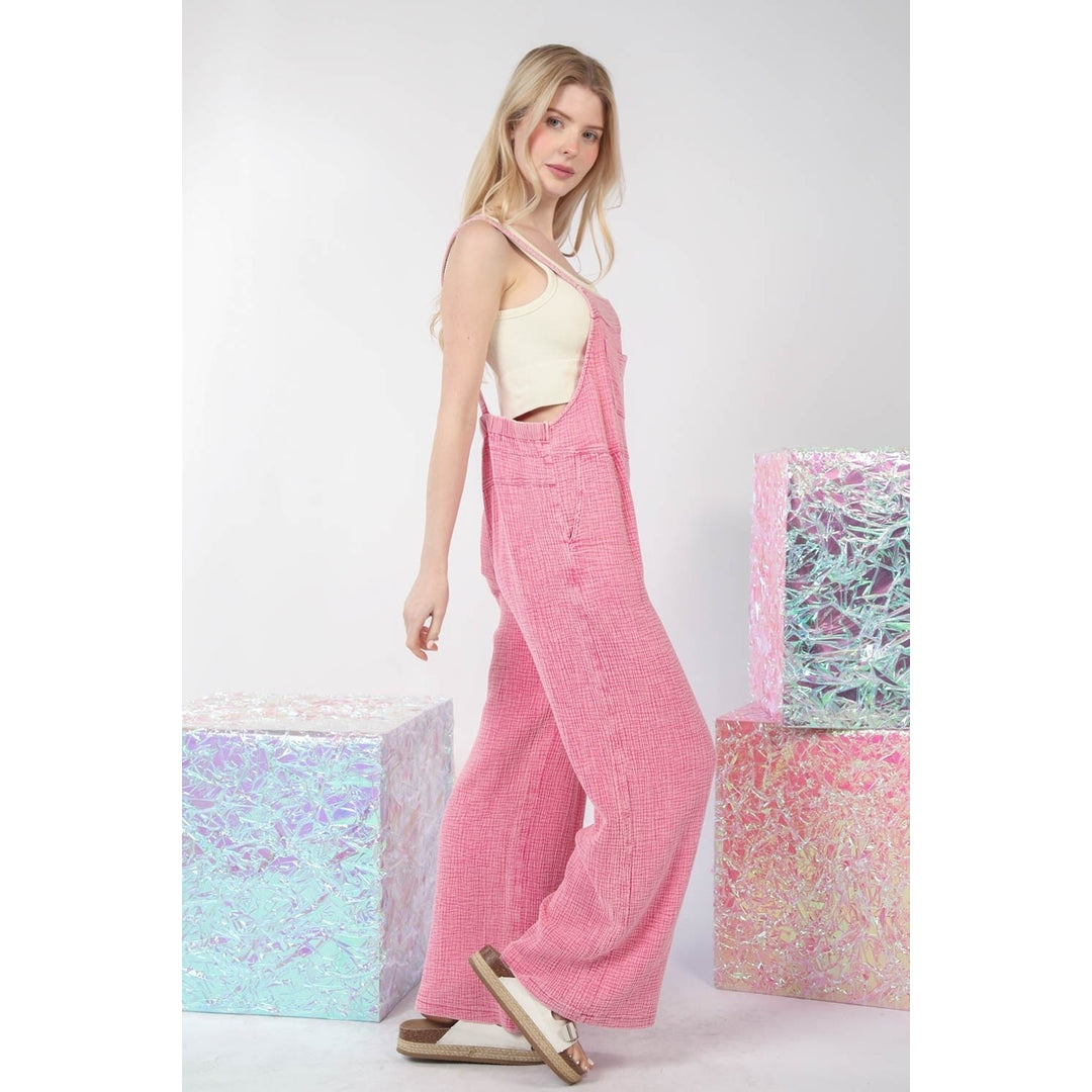 VERY J Texture Washed Wide Leg Overalls Image 3