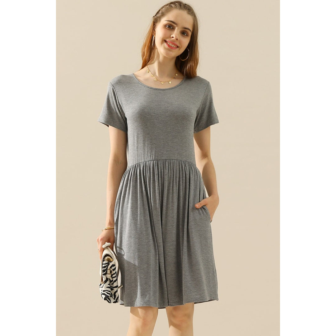 Ninexis Full Size Round Neck Ruched Dress with Pockets Image 7