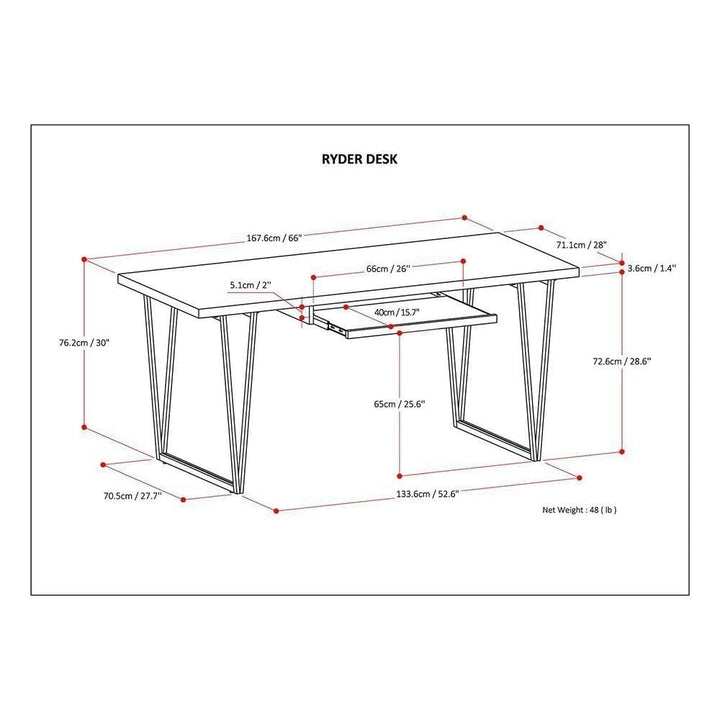 Ryder Desk Solid Wood Industrial Design Grey V Base 66 inch Office Workstation Image 4