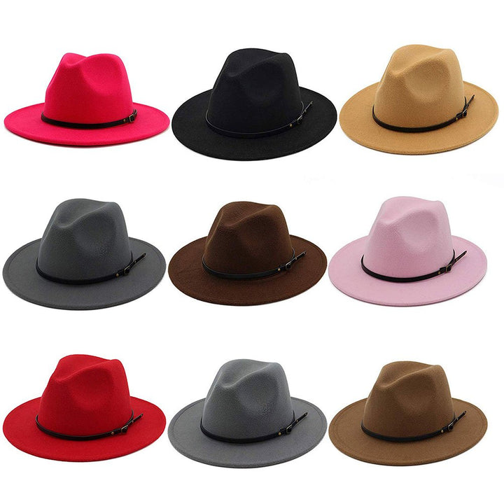 Jazz Cap Wide Brim Breathable Solid Color Fedora Hat Winter Floppy Women Cap Streetwear Image 1