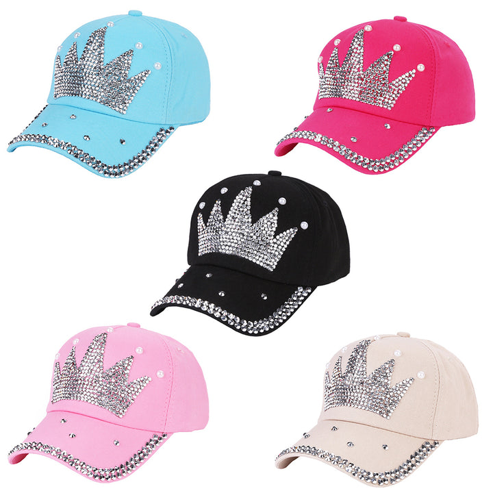 Fashion Women Crown Faux Pearl Rhinestone Baseball Cap Snapback Outdoor Sun Hat Image 2