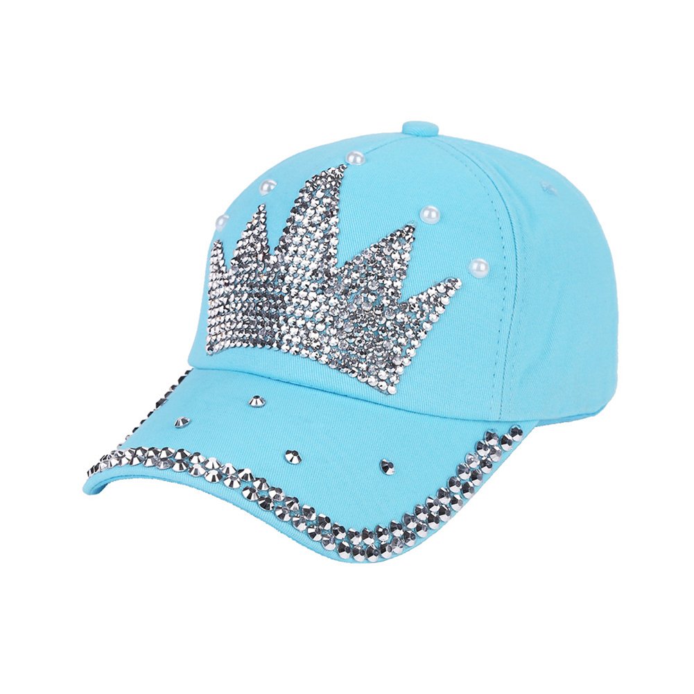 Fashion Women Crown Faux Pearl Rhinestone Baseball Cap Snapback Outdoor Sun Hat Image 4