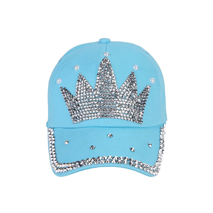 Fashion Women Crown Faux Pearl Rhinestone Baseball Cap Snapback Outdoor Sun Hat Image 4