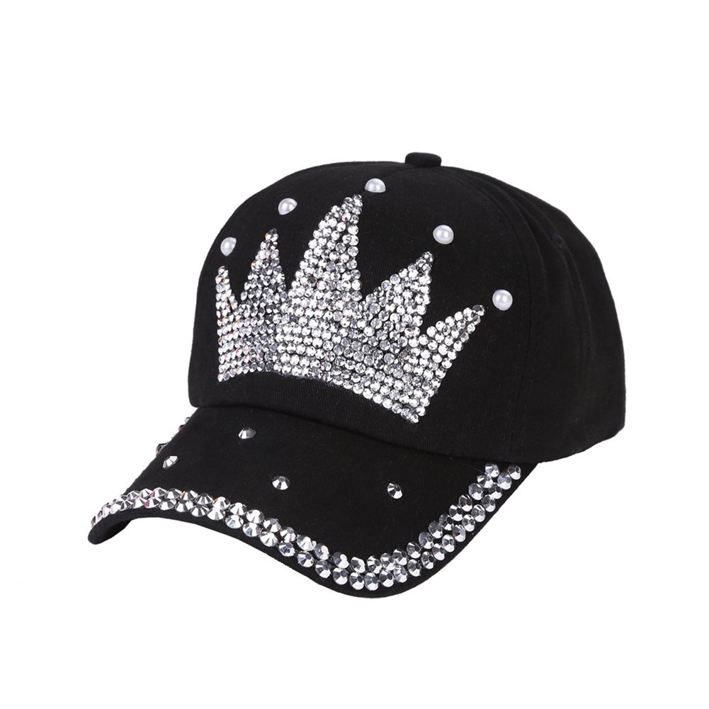 Fashion Women Crown Faux Pearl Rhinestone Baseball Cap Snapback Outdoor Sun Hat Image 6