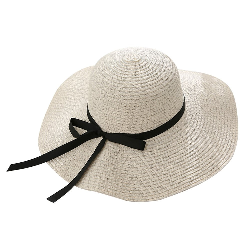 Women Summer Travel Beach UV Protection Bowknot Wide Brim Straw Hat Sun Cap Image 2