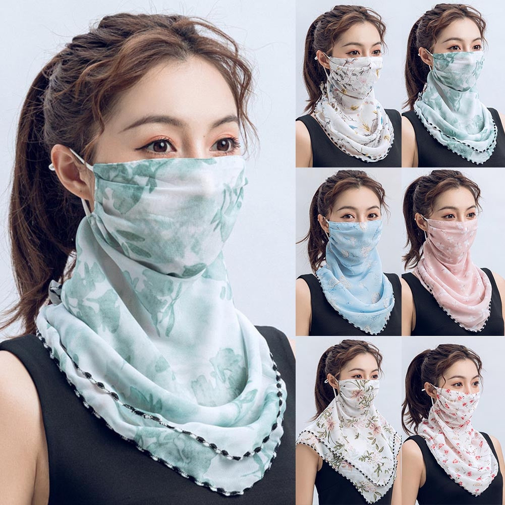 Rose Flower Women Summer Chiffon Anti-UV Thin Veil Scarf Neck Face Cover Shawl Image 1