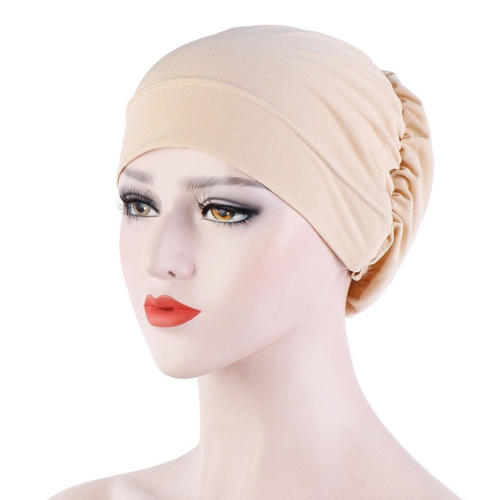 Women Small Solid Color Soft Knotted Night Sleep Beanie Bonnet Chemo Hat Cover Image 1