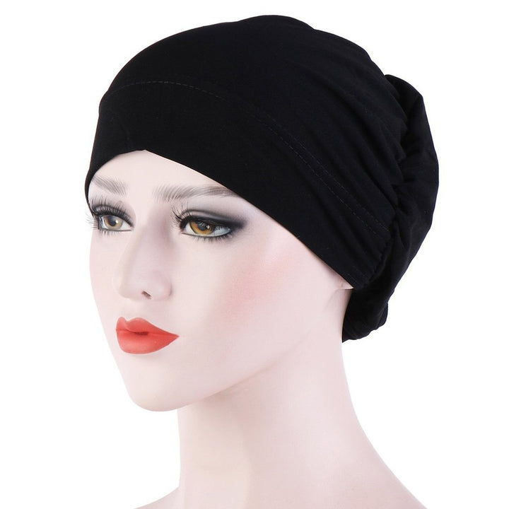 Women Small Solid Color Soft Knotted Night Sleep Beanie Bonnet Chemo Hat Cover Image 3