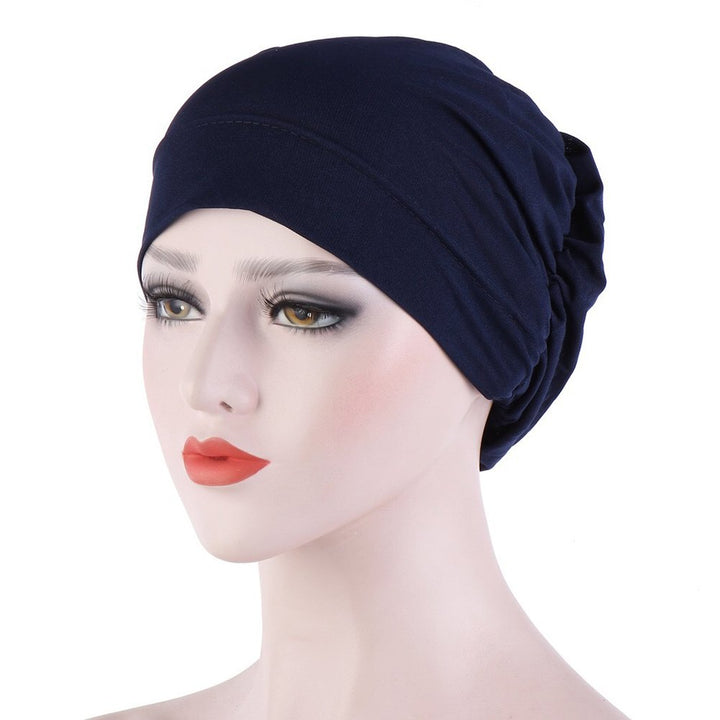 Women Small Solid Color Soft Knotted Night Sleep Beanie Bonnet Chemo Hat Cover Image 6