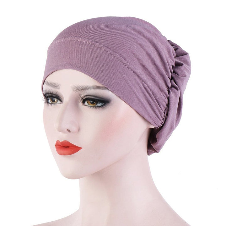 Women Small Solid Color Soft Knotted Night Sleep Beanie Bonnet Chemo Hat Cover Image 1