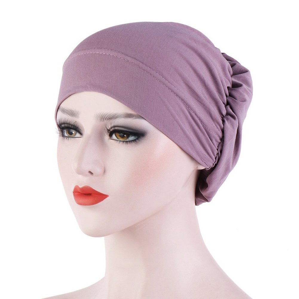 Women Small Solid Color Soft Knotted Night Sleep Beanie Bonnet Chemo Hat Cover Image 7