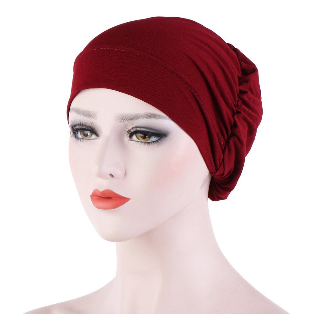 Women Small Solid Color Soft Knotted Night Sleep Beanie Bonnet Chemo Hat Cover Image 1