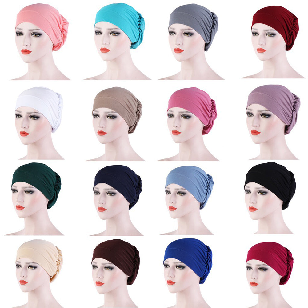 Women Small Solid Color Soft Knotted Night Sleep Beanie Bonnet Chemo Hat Cover Image 9